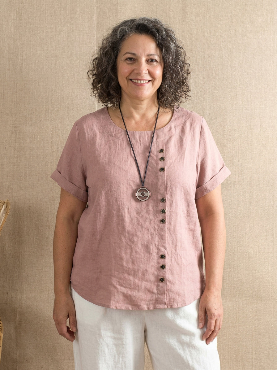 Yolanda | Linen Round Neck Blouse