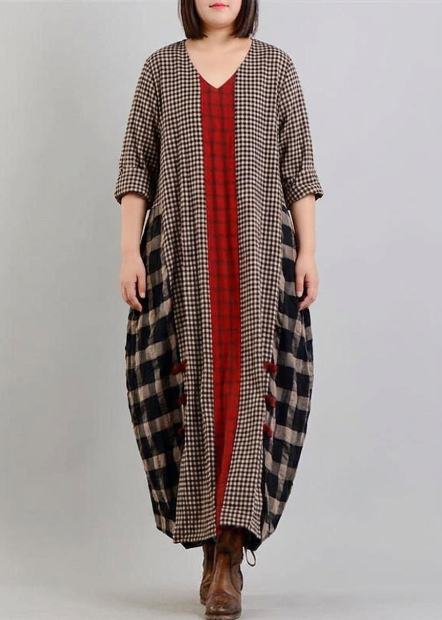 Abigail | Checked V-Neck Maxi Dress