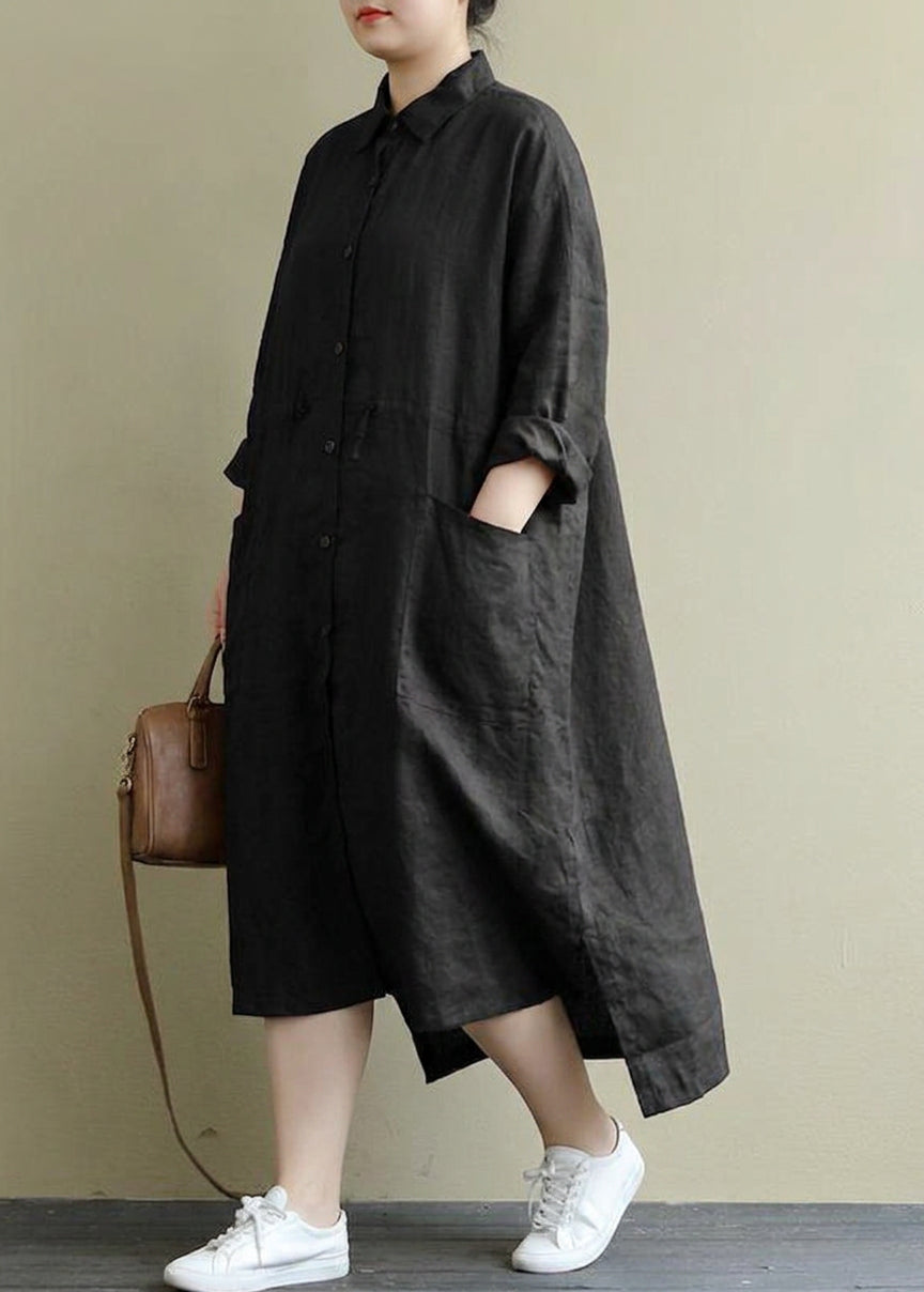 Irene | Linen Collared High-Low Maxi Dress