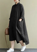 Irene | Linen Collared High-Low Maxi Dress