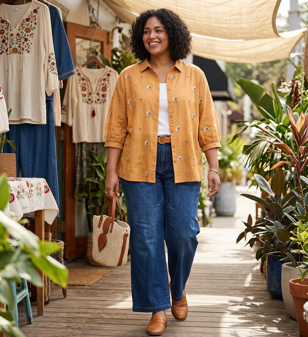 Heather | Cotton Floral Collared Shirt