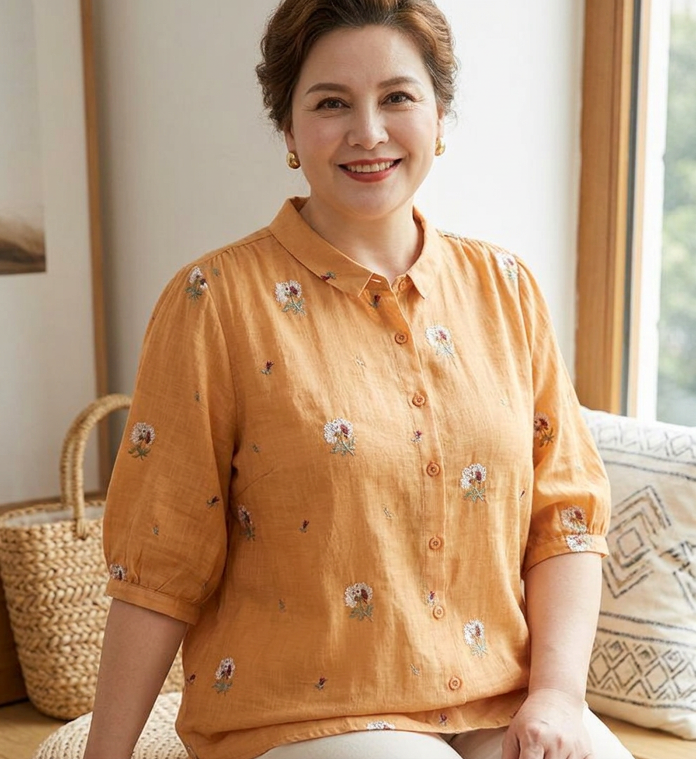 Heather | Cotton Floral Collared Shirt