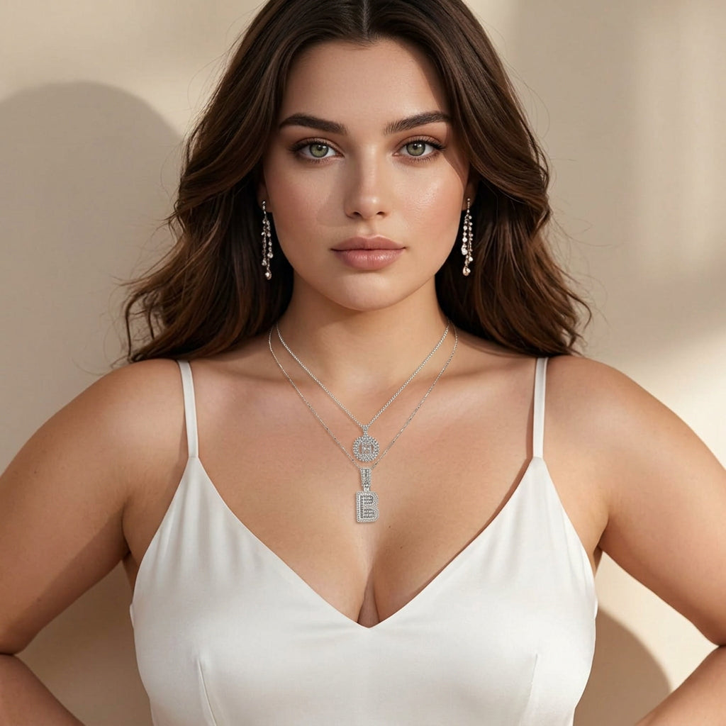 Beatrice | Initial Pendant Cubic Zirconia Necklace Set for Women