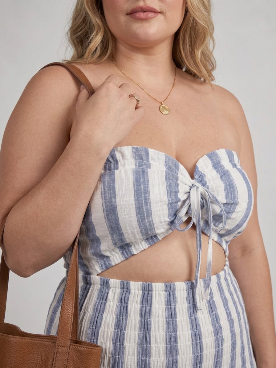 Toni | Striped Strapless Two-Piece Skirt Set