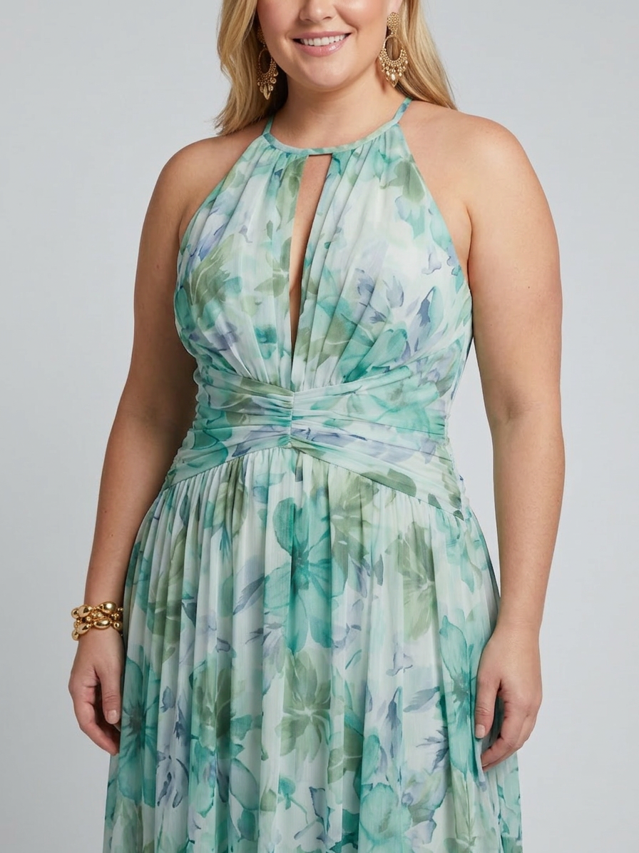 Norah | Chiffon Floral Halter Maxi Dress