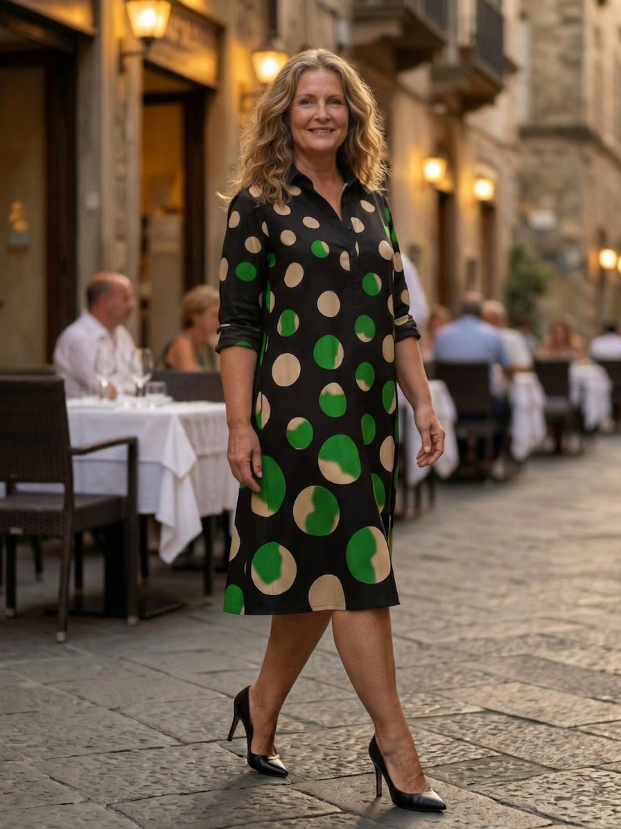 Fiona | Polka Dot Collared Knee-Length Dress