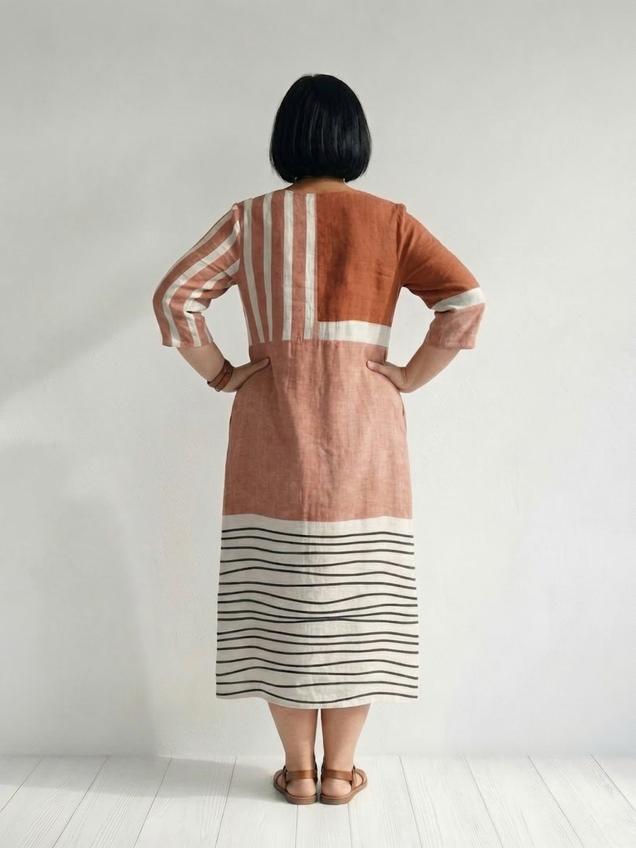 Tamara | Linen Striped V-Neck Midi Dress