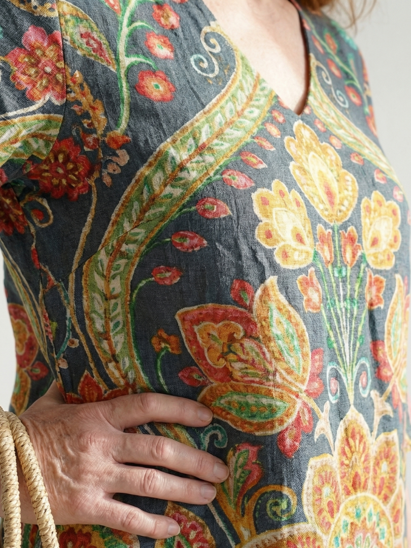 Opal | Damask V-Neck Midi Dress
