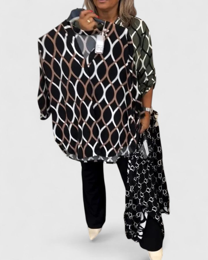 Sage | Geometric Collared Blouse