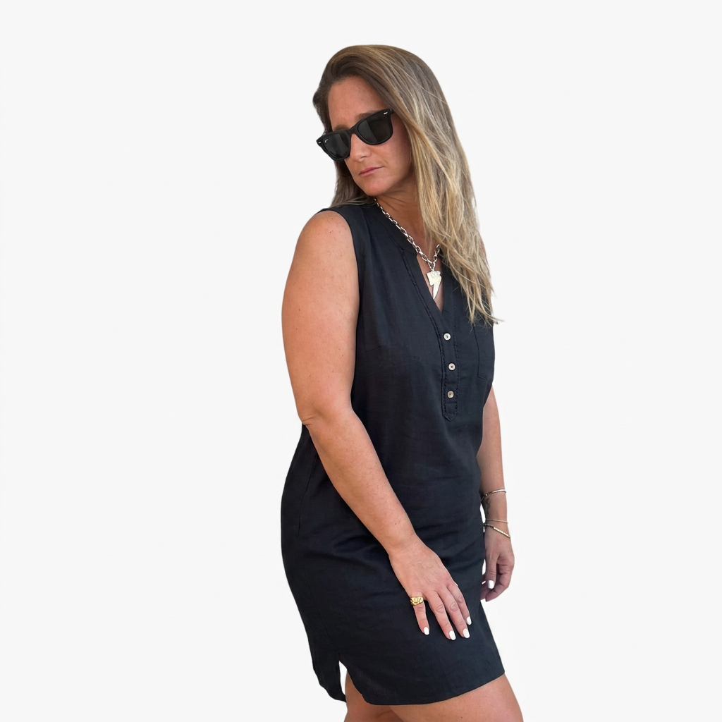 Reese | Linen Round Neck Mini Dress