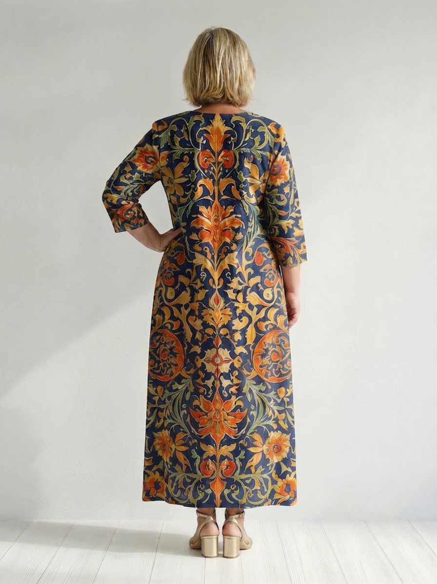 Molly | Damask V-Neck Maxi Dress