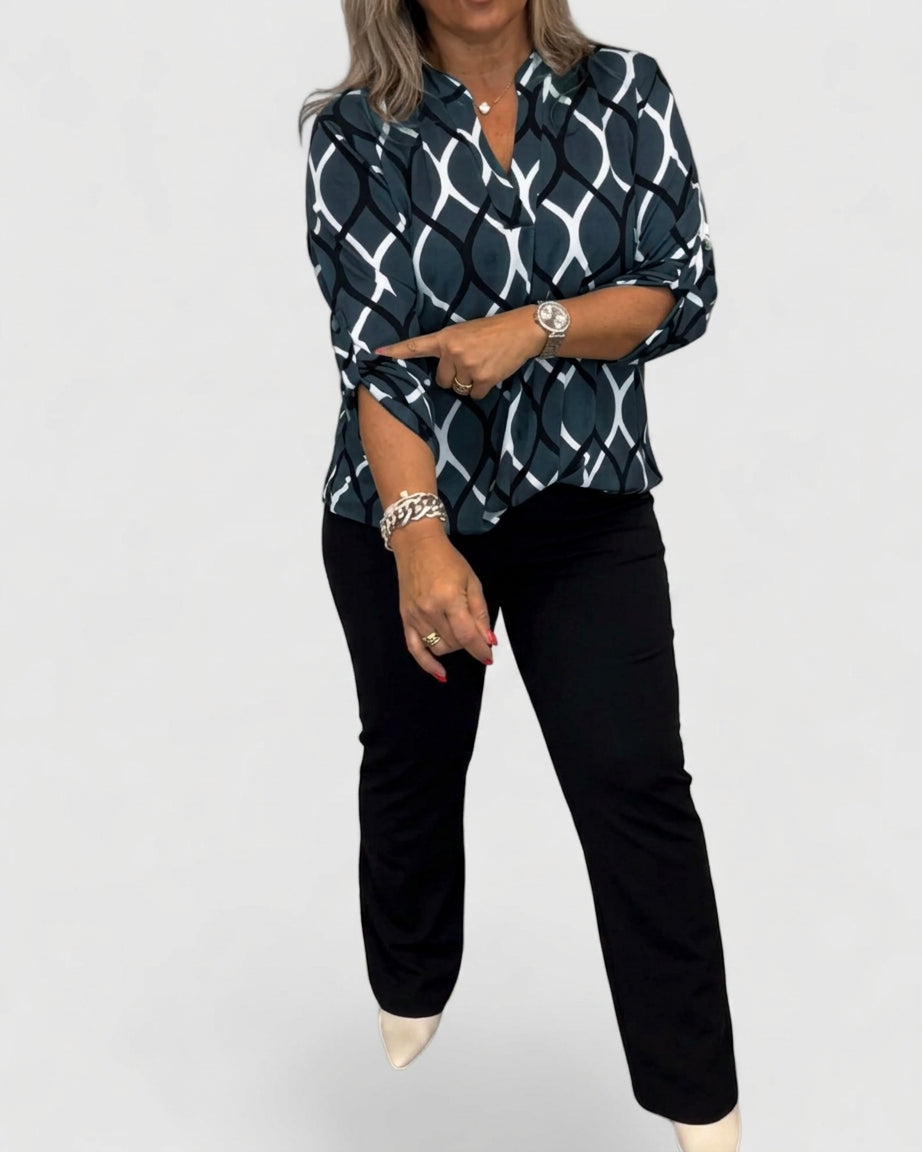 Sage | Geometric Collared Blouse