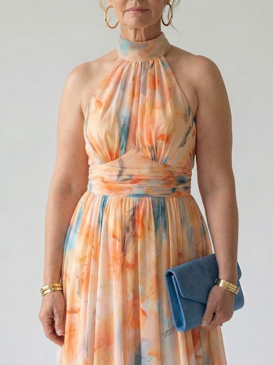 Miranda | Chiffon Floral Halter Midi Dress