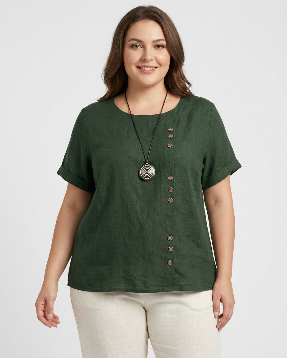 Wendy | Linen Round Neck Blouse