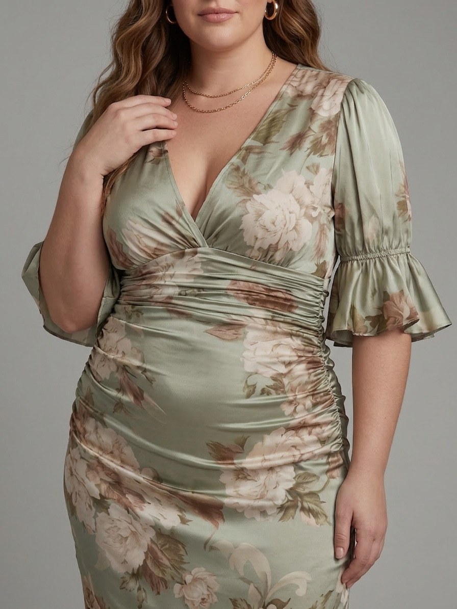 Everly | Satin Floral V-Neck High-Low Maxi Dress