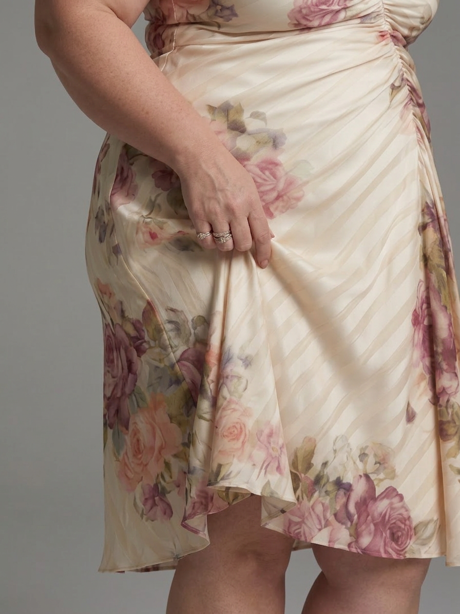 Hailey | Satin Floral V-Neck Knee-Length Dress