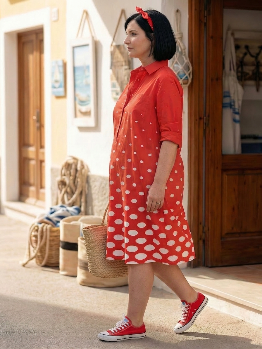 Myra | Polka Dot Collared Knee-Length Dress