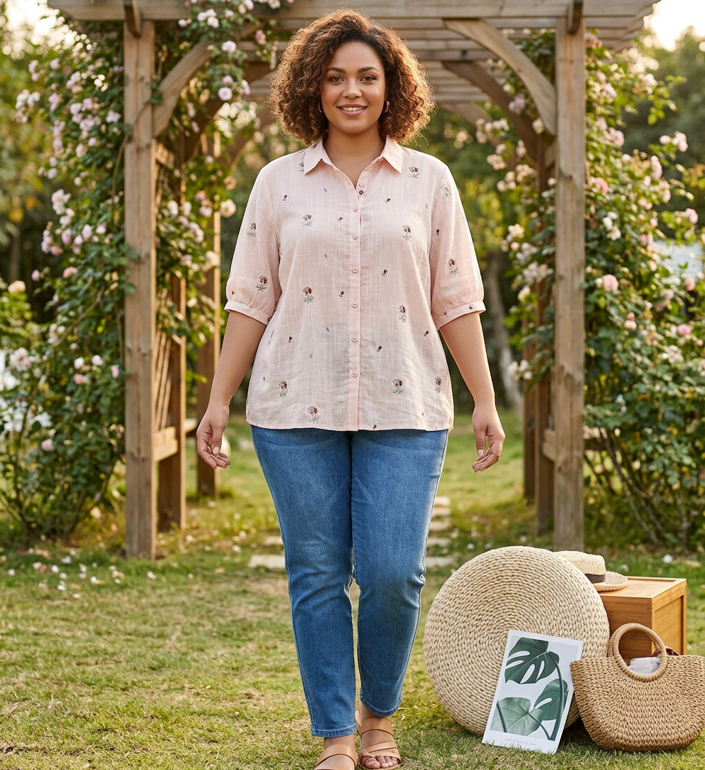 Heather | Cotton Floral Collared Shirt