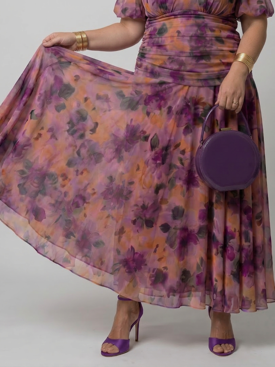 Marlene | Chiffon Floral Off-Shoulder Midi Dress