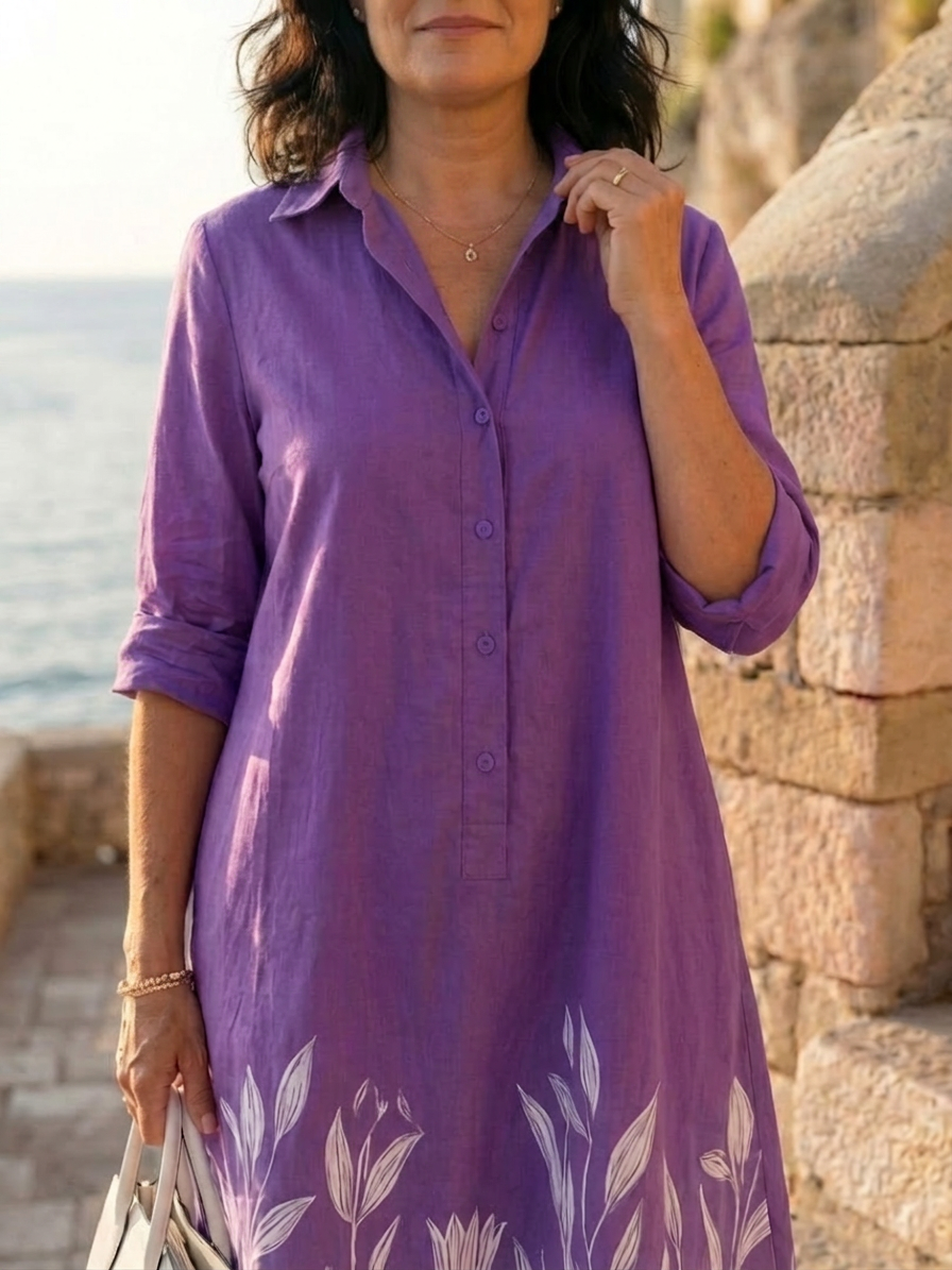 Blair | Border Print Collared Knee-Length Dress