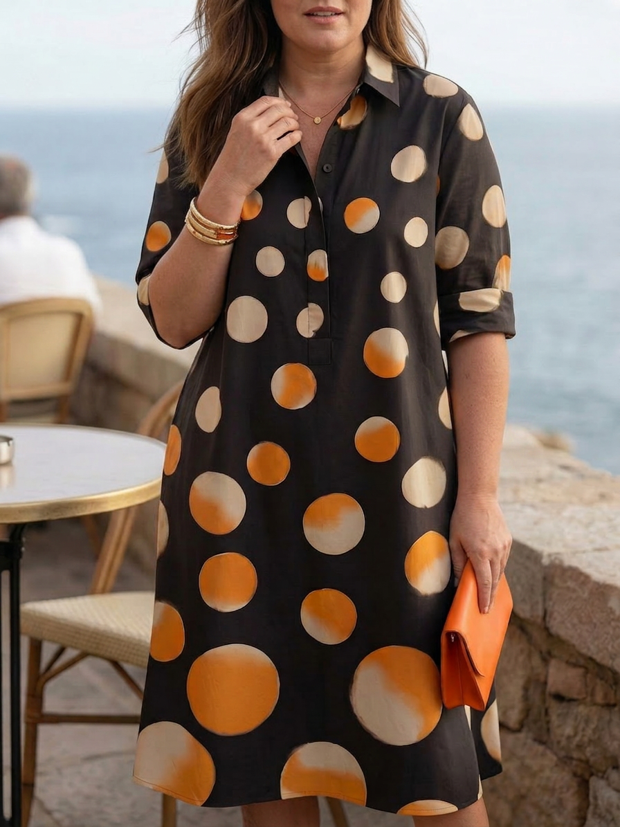 Bridget | Polka Dot Collared Knee-Length Dress