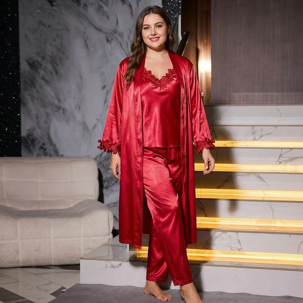 Kerry | Satin Sleeveless Three-Piece Sleepwear Set
