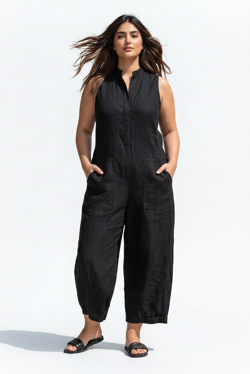Jamie | Linen Mock Neck Jumpsuit