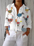 Wynne | Linen Chicken Print Collared Blouse