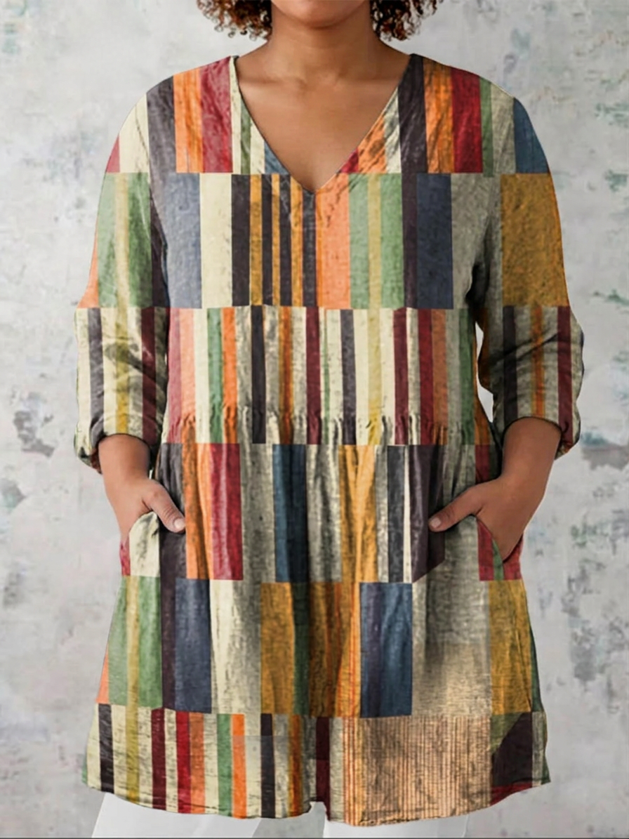 Megan | Geometric V-Neck Blouse