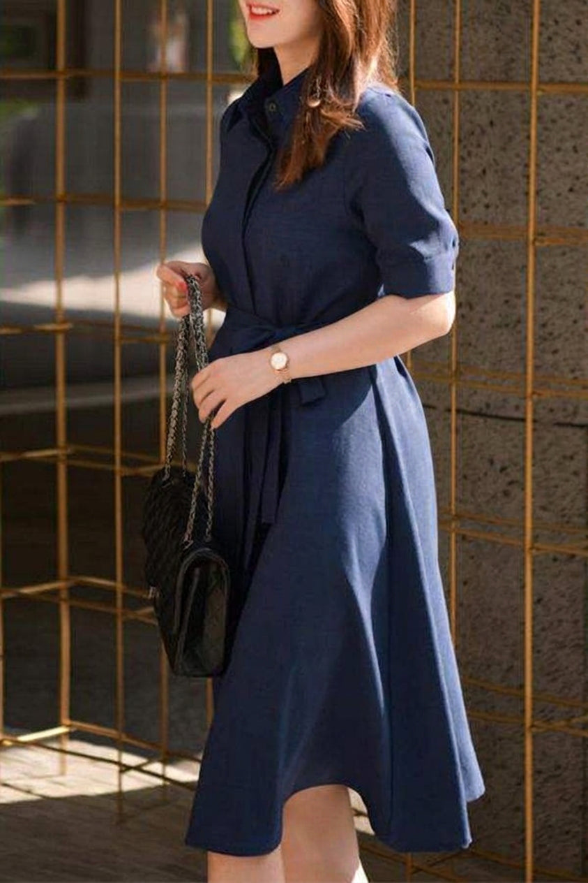 Stephanie | Linen Collared Shirt Dress