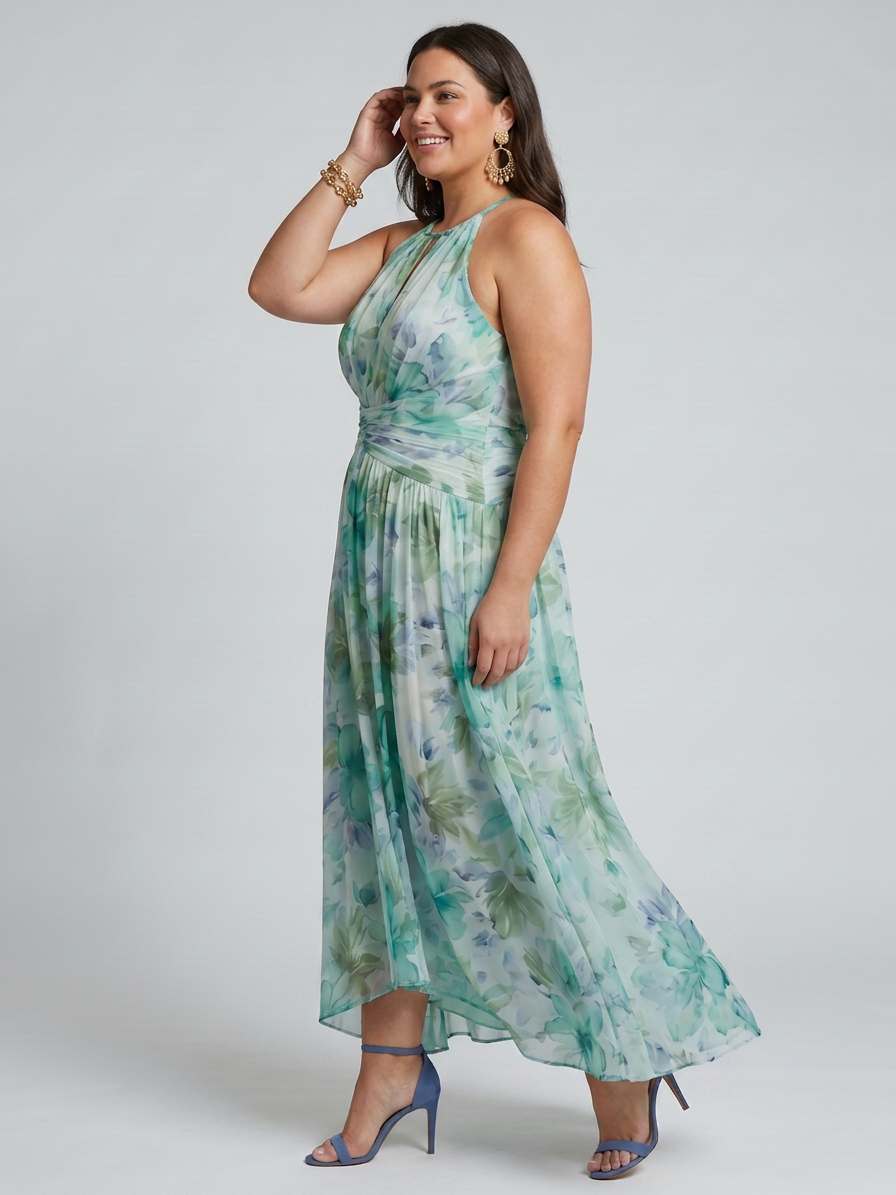 Norah | Chiffon Floral Halter Maxi Dress