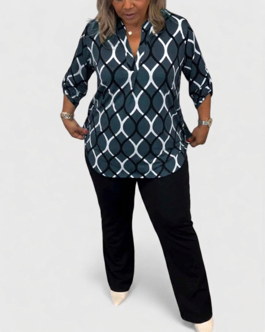 Sage | Geometric Collared Blouse