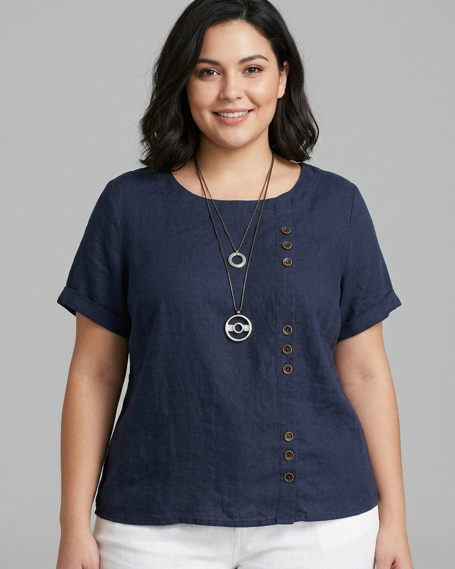 Wendy | Linen Round Neck Blouse