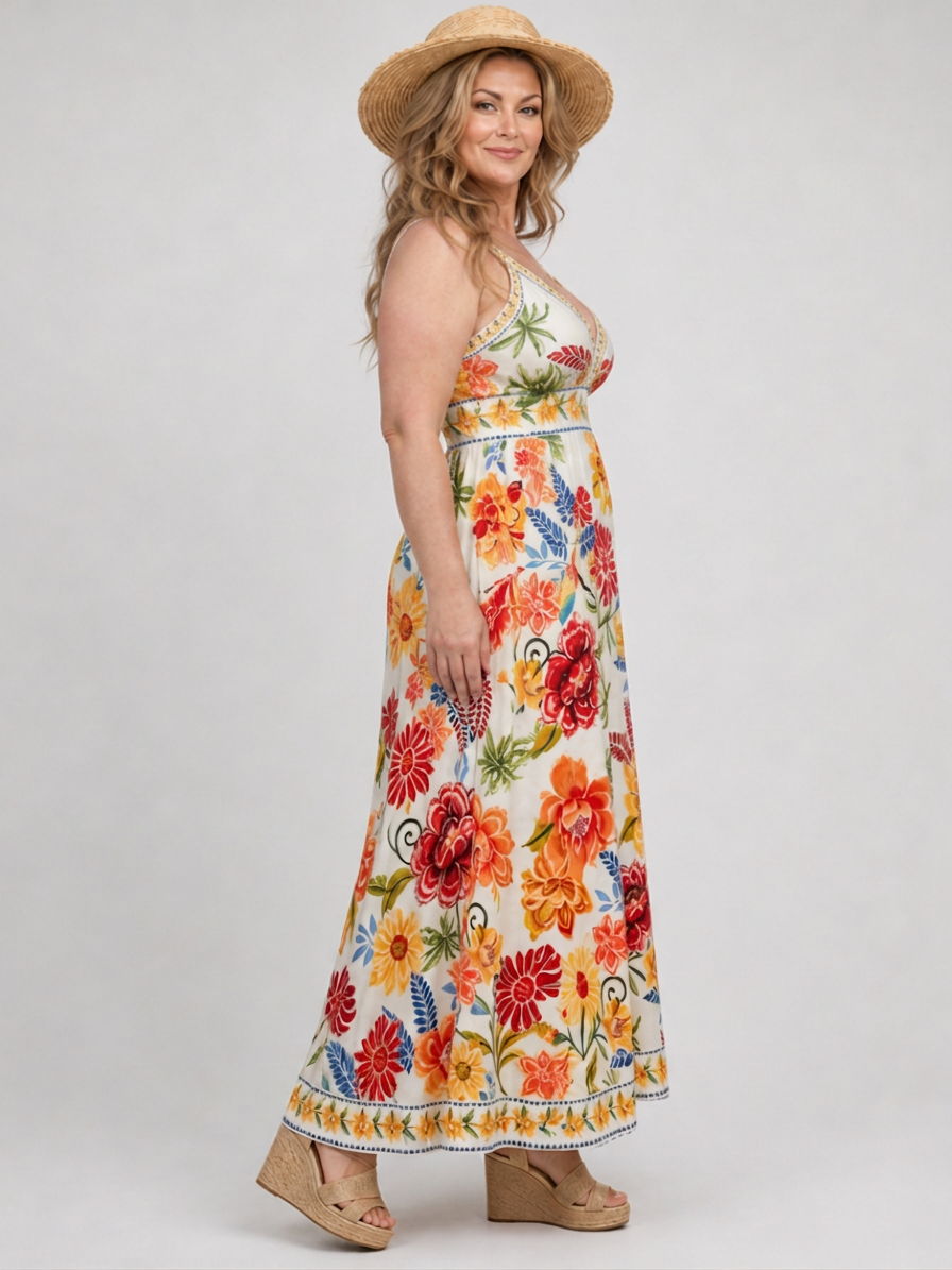 Donna | Crochet Floral V-Neck Maxi Dress