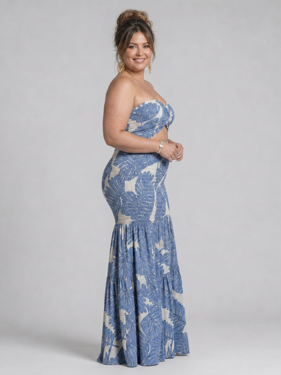 Victoria | Floral Strapless Two-Piece Skirt Set
