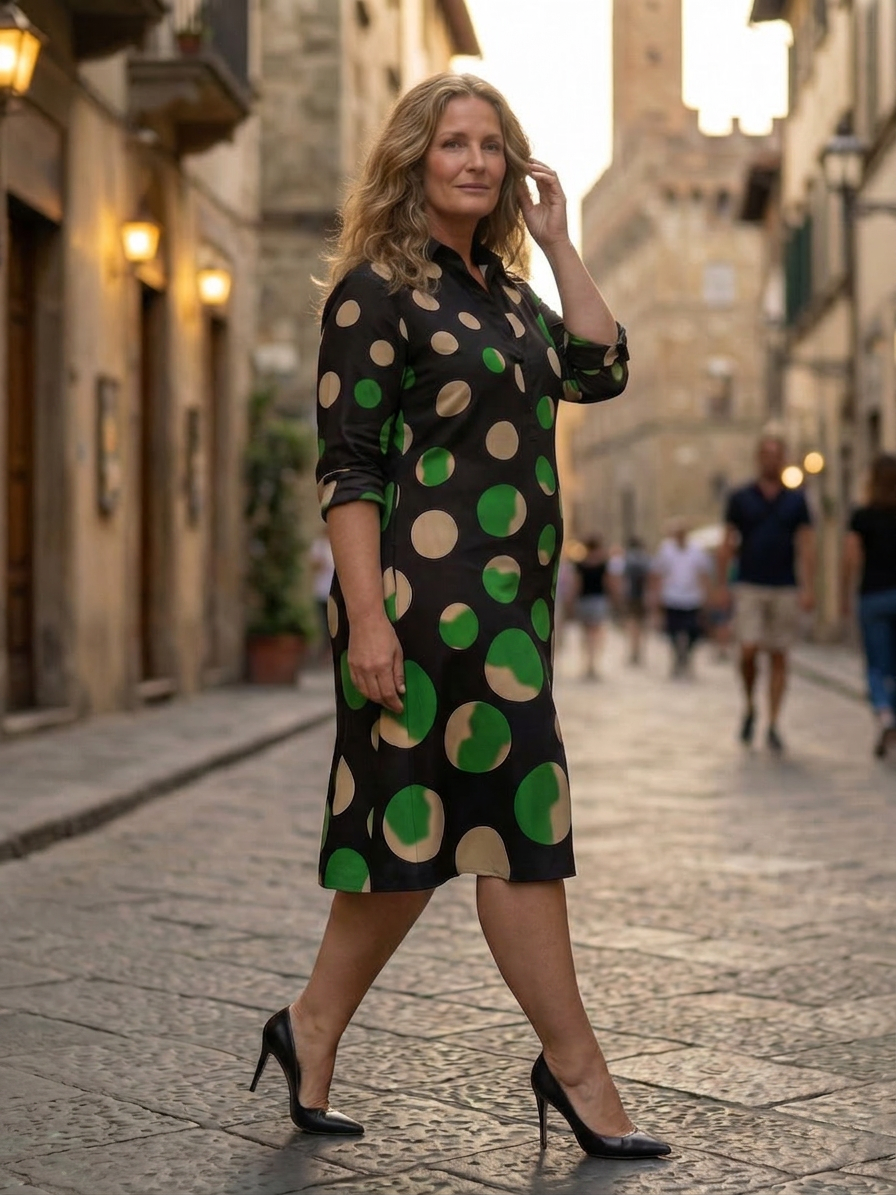 Fiona | Polka Dot Collared Knee-Length Dress