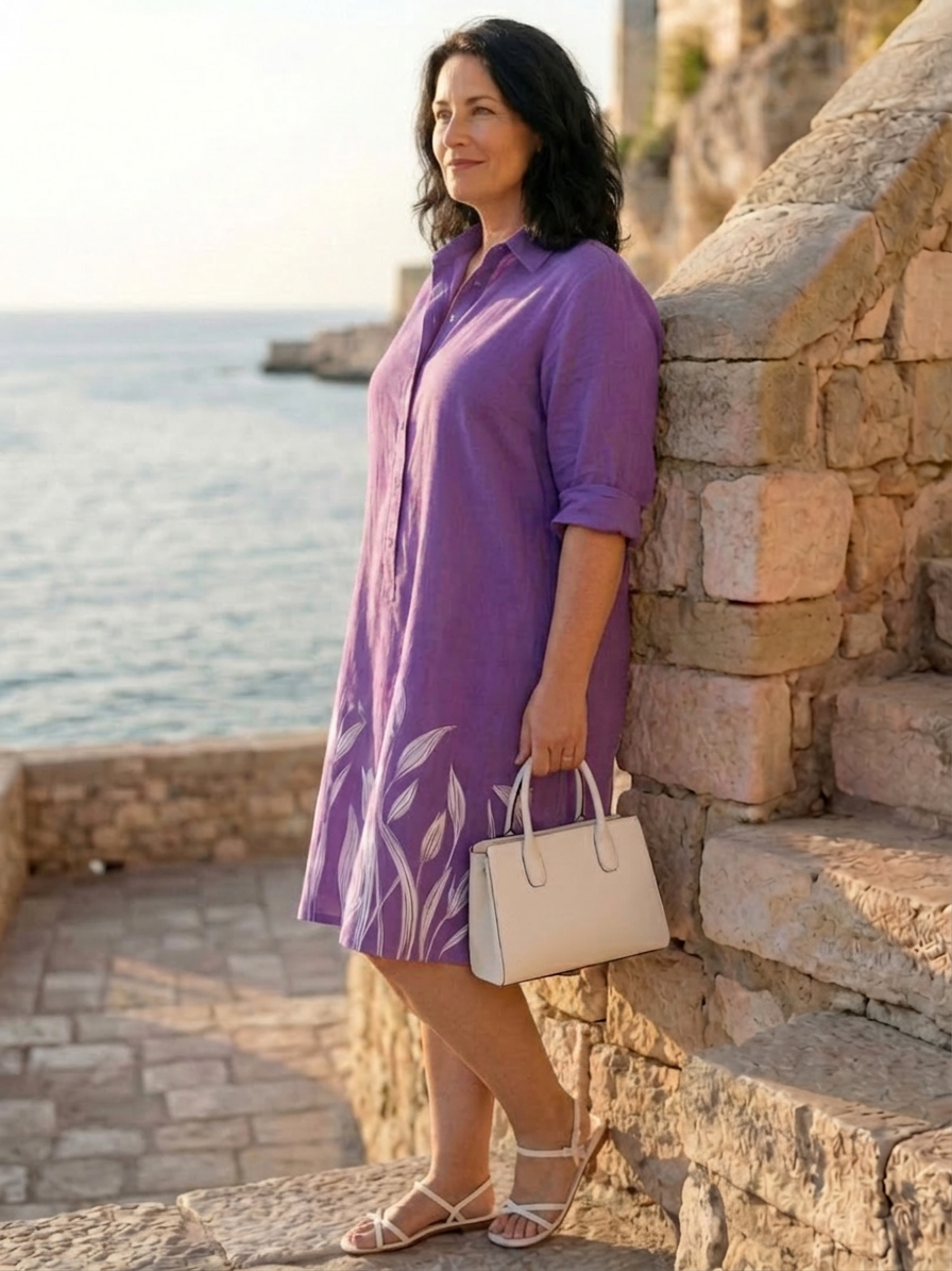Blair | Border Print Collared Knee-Length Dress