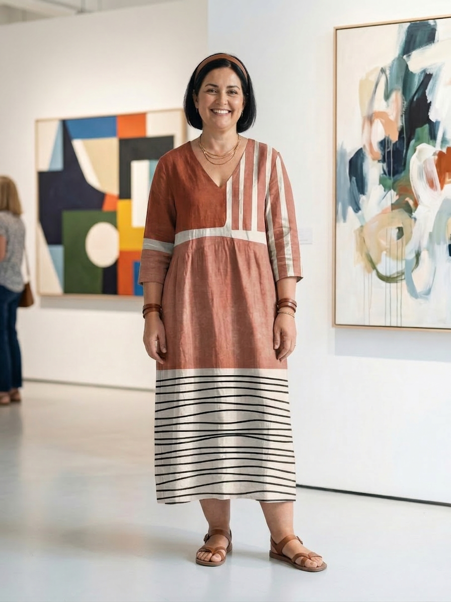 Tamara | Linen Striped V-Neck Midi Dress