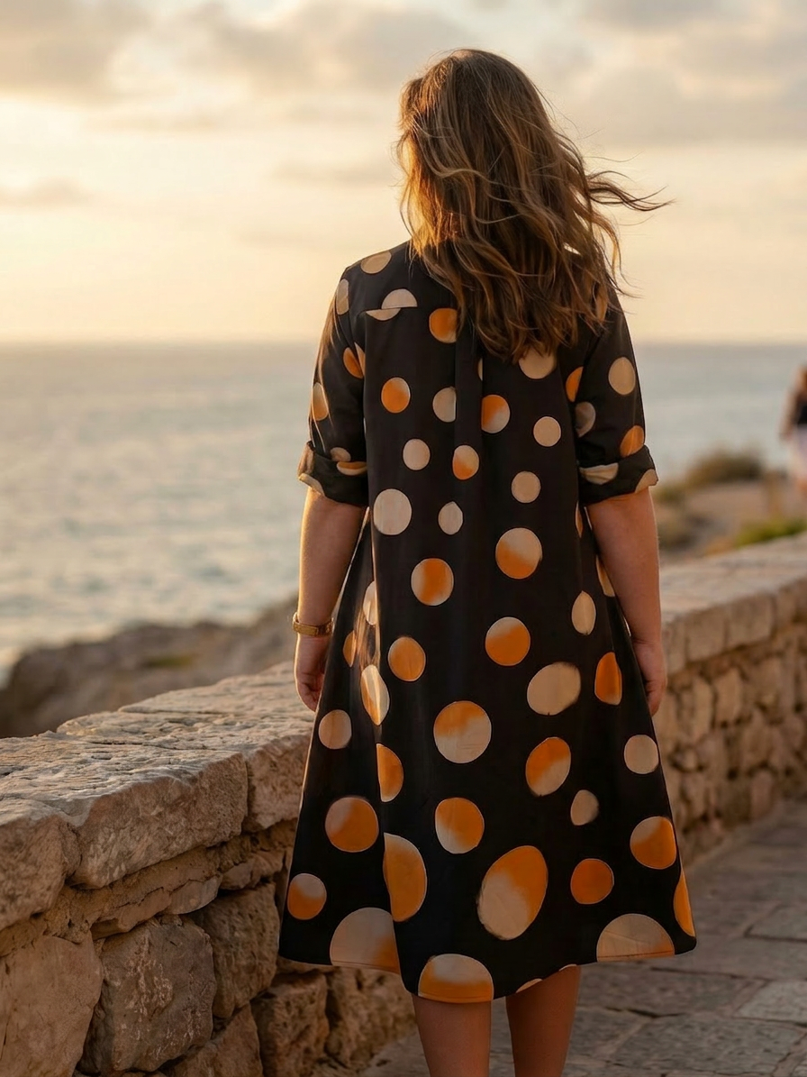 Bridget | Polka Dot Collared Knee-Length Dress