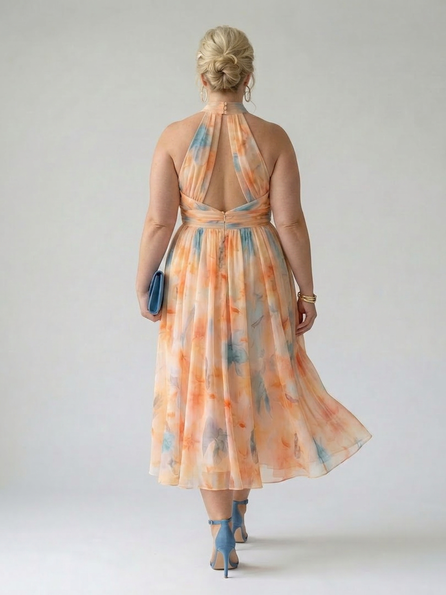 Miranda | Chiffon Floral Halter Midi Dress