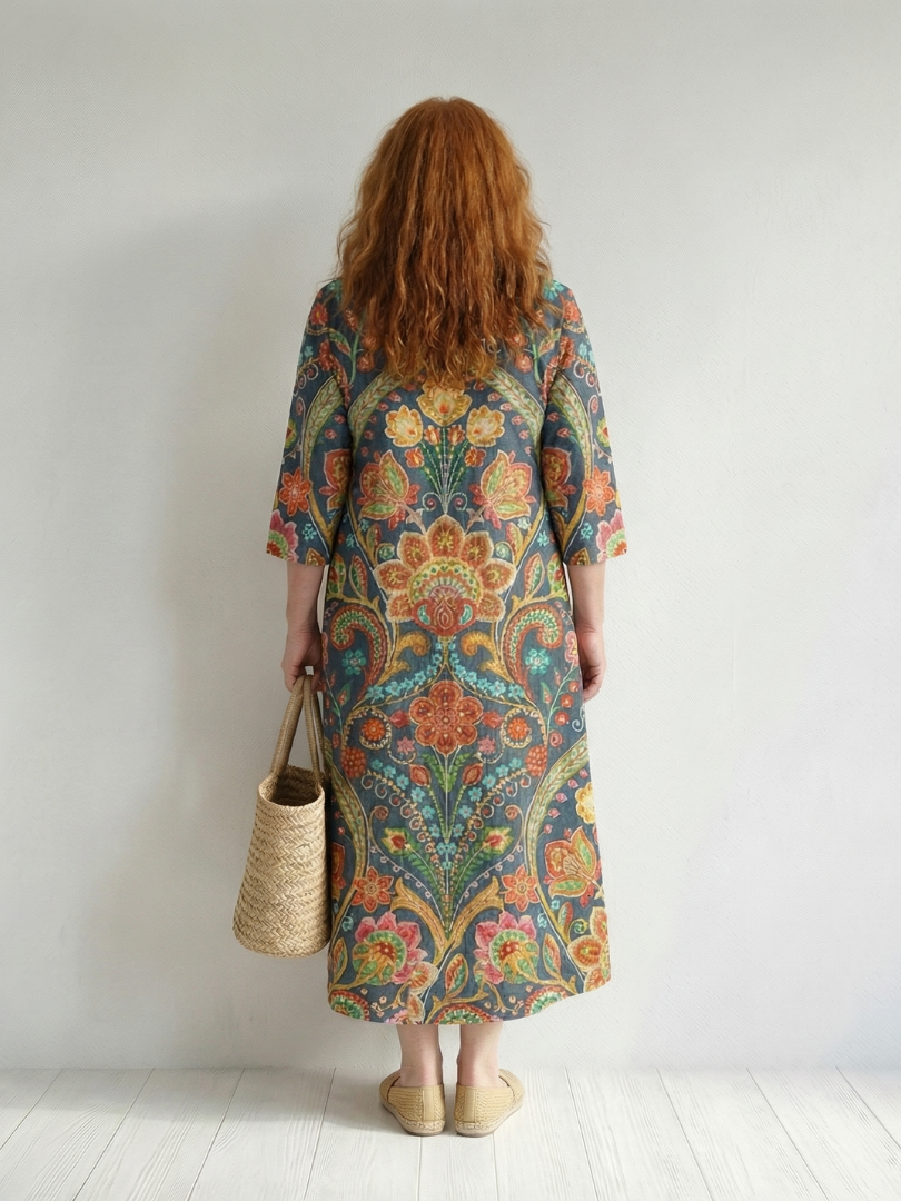 Opal | Damask V-Neck Midi Dress