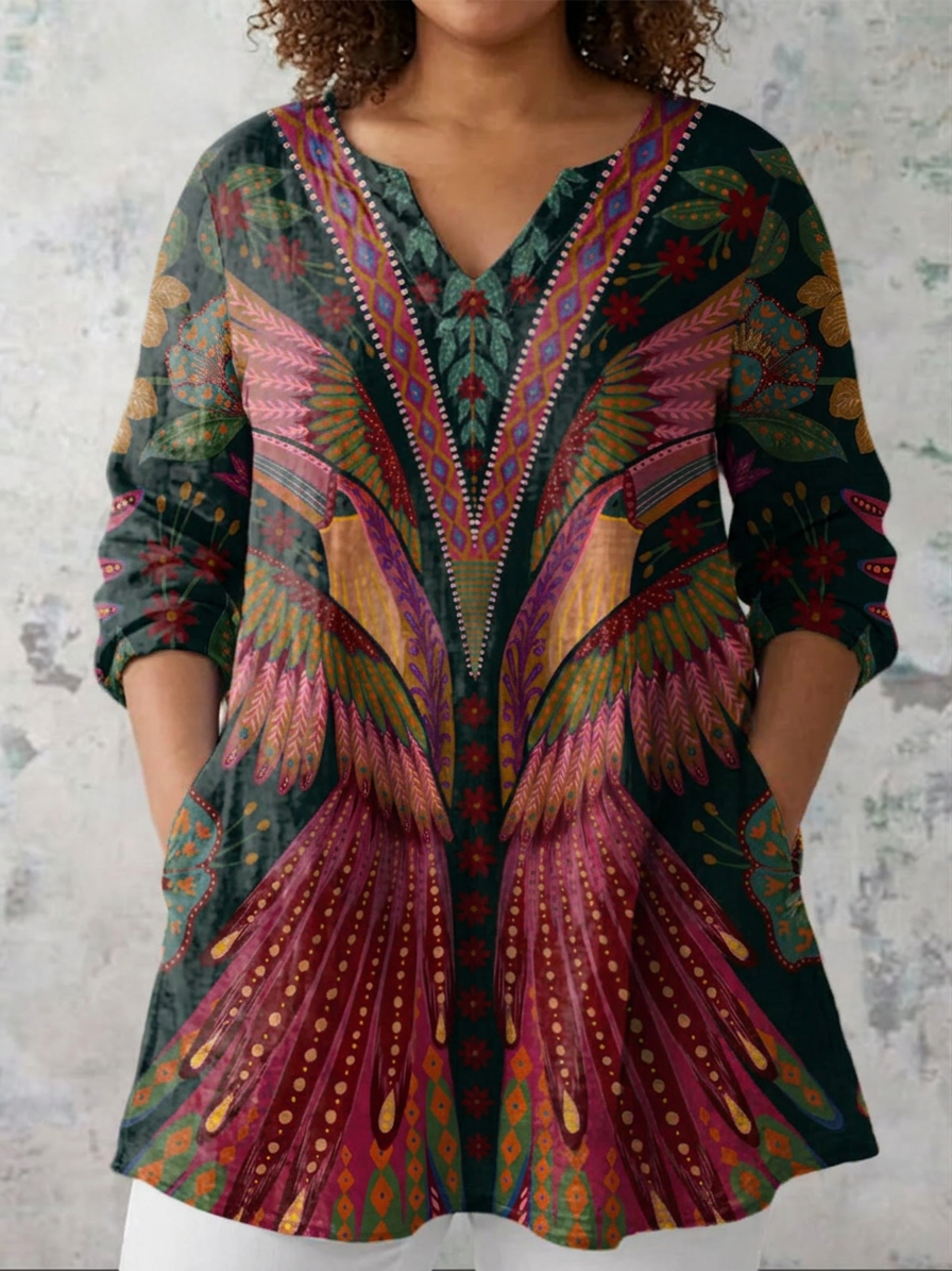Erica | Damask V-Neck Blouse