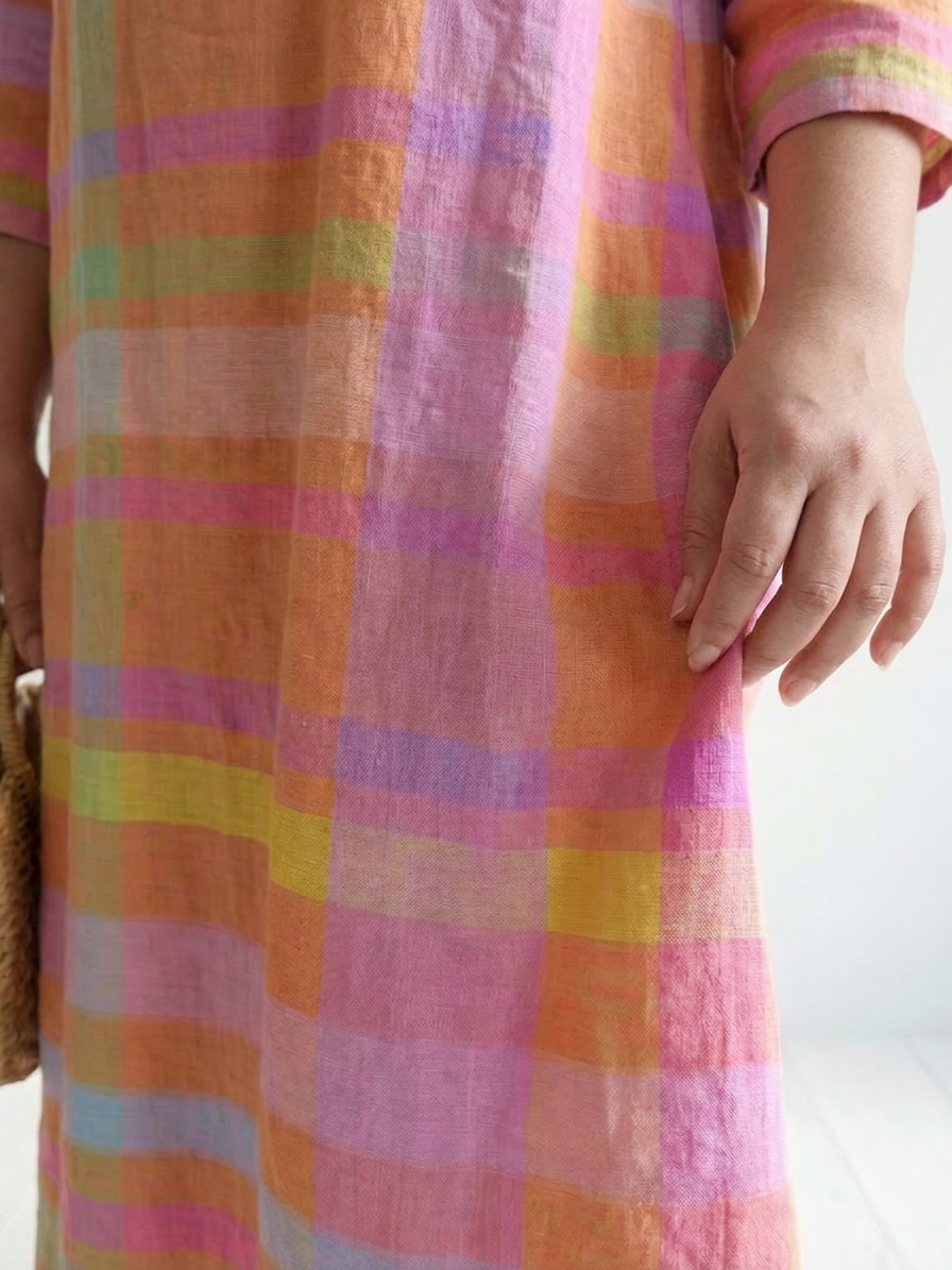 Vivian | Linen Striped V-Neck Midi Dress