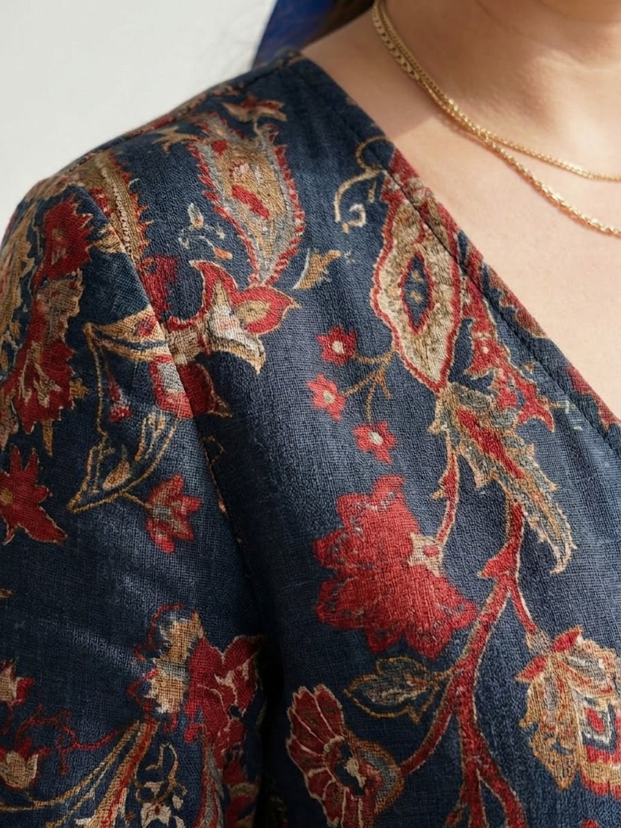 Phyllis | Damask V-Neck Midi Dress