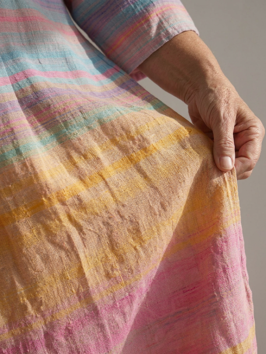 Sara | Linen Striped V-Neck Midi Dress