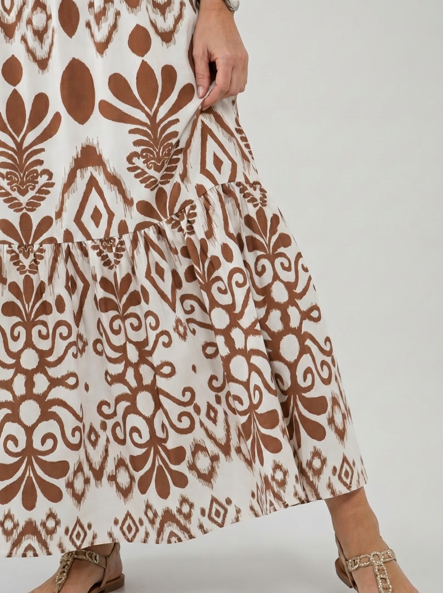 Rita | Damask Round Neck Midi Dress