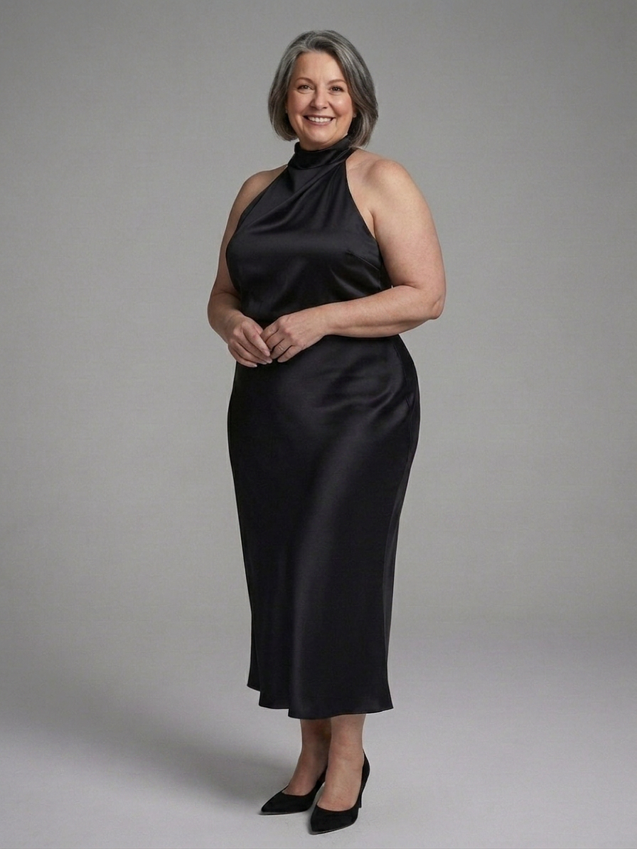 Jodie | Satin Halter Midi Dress