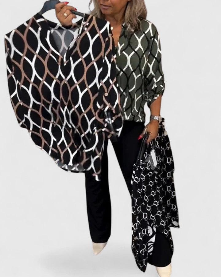 Sage | Geometric Collared Blouse