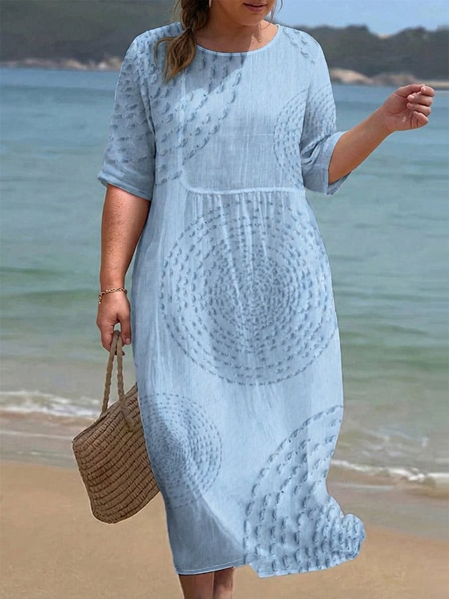 Karen | Linen Round Neck Midi Dress