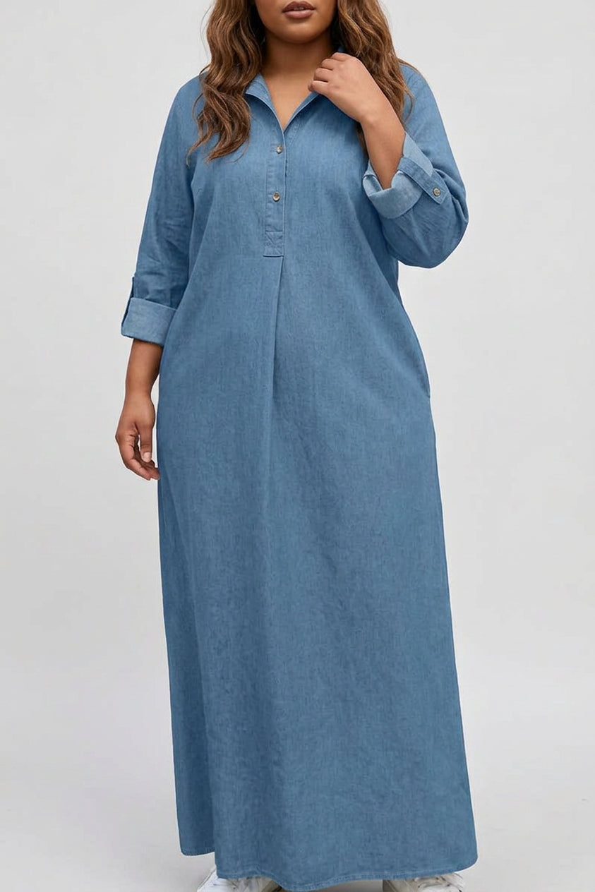 Layla | Denim Collared Maxi Dress